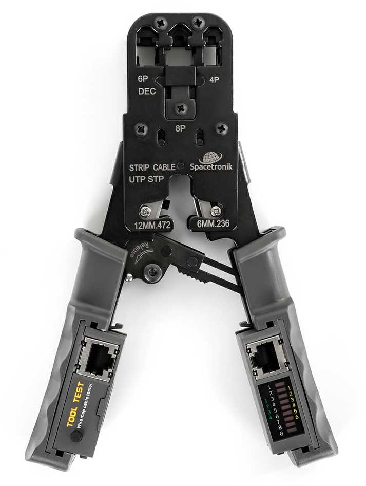 Spacetronik RJ45/RJ12/RJ11 užspaudimo replės su LAN testeriu NT-CT04