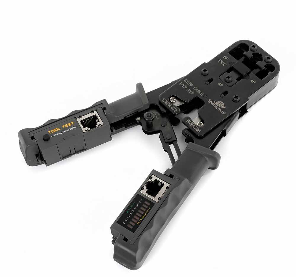 Spacetronik RJ45/RJ12/RJ11 užspaudimo replės su LAN testeriu NT-CT04