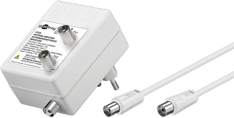 RTV antena Goobay Antenos stiprintuvas dviem įrenginiams (DVB-T / DVB-T2 / DVB-C)