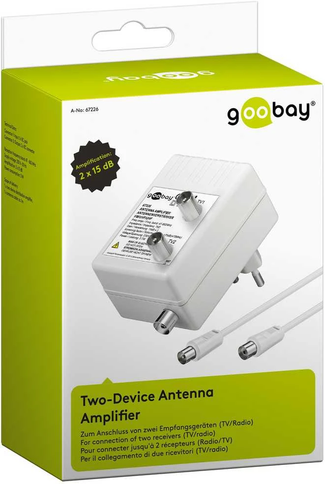 RTV antena Goobay Antenos stiprintuvas dviem įrenginiams (DVB-T / DVB-T2 / DVB-C)