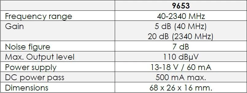 Johansson 9653 WideBand SAT stiprintuvas 40-2340 MHz