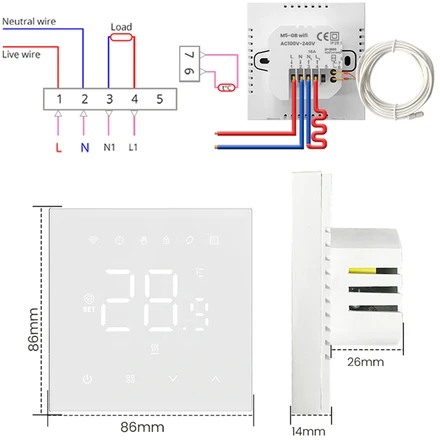 Išmanusis termostatas Avatto WT410-16A-W elektrinis šildymas 16A WiFi