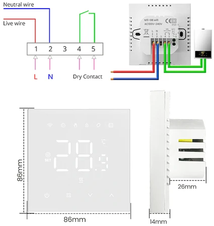 Išmanusis termostatas Avatto WT410-BH-3A-W Dujinis katilas 3A WiFi