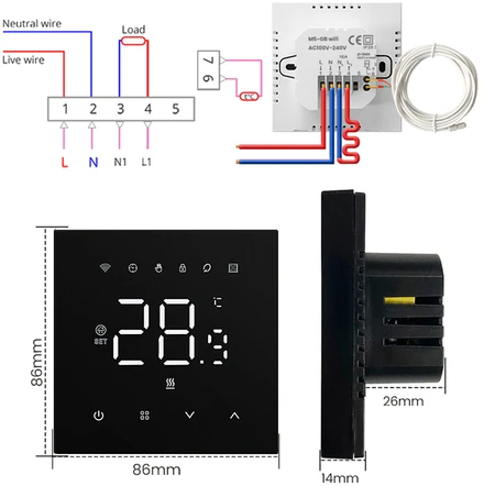 Avatto „Zigbee“ termostatas BD6AA ZWT100 16A elektrinis, baltas