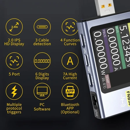 USB testeris su Bluetooth 140W FNIRSI FNB58