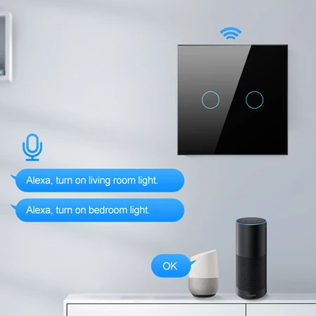 Išmanusis šviesos jungiklis „ZigBee“ „Avatto ZTS02-EU-B2“ 2 padėčių TUYA juodos spalvos