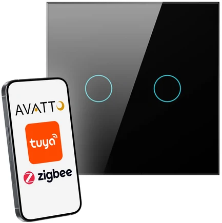 Išmanusis šviesos jungiklis „ZigBee“ „Avatto ZTS02-EU-B2“ 2 padėčių TUYA juodos spalvos