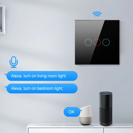 Išmanusis šviesos jungiklis ZigBee Avatto ZTS02-EU-B3 3 krypčių TUYA (juodas)