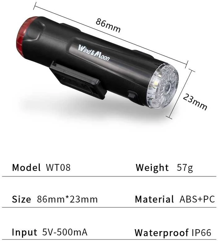 Wind Moon 2in1 priekinis ir galinis šalmo žibintas WT08 Vėjas ir mėnulis