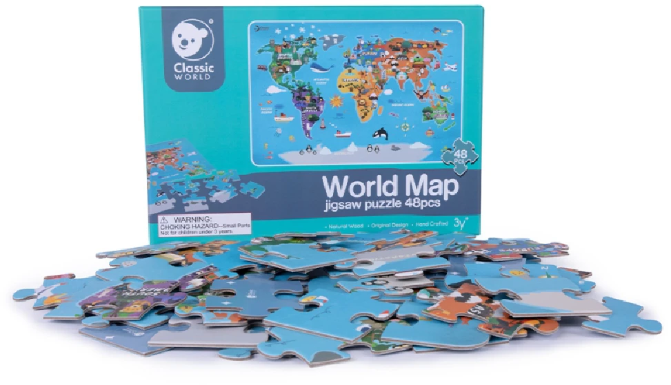 Dėlionė Classic World Klasikinis pasaulio galvosūkių žemėlapis pasaulio žemynų žemėlapis 48 EL.