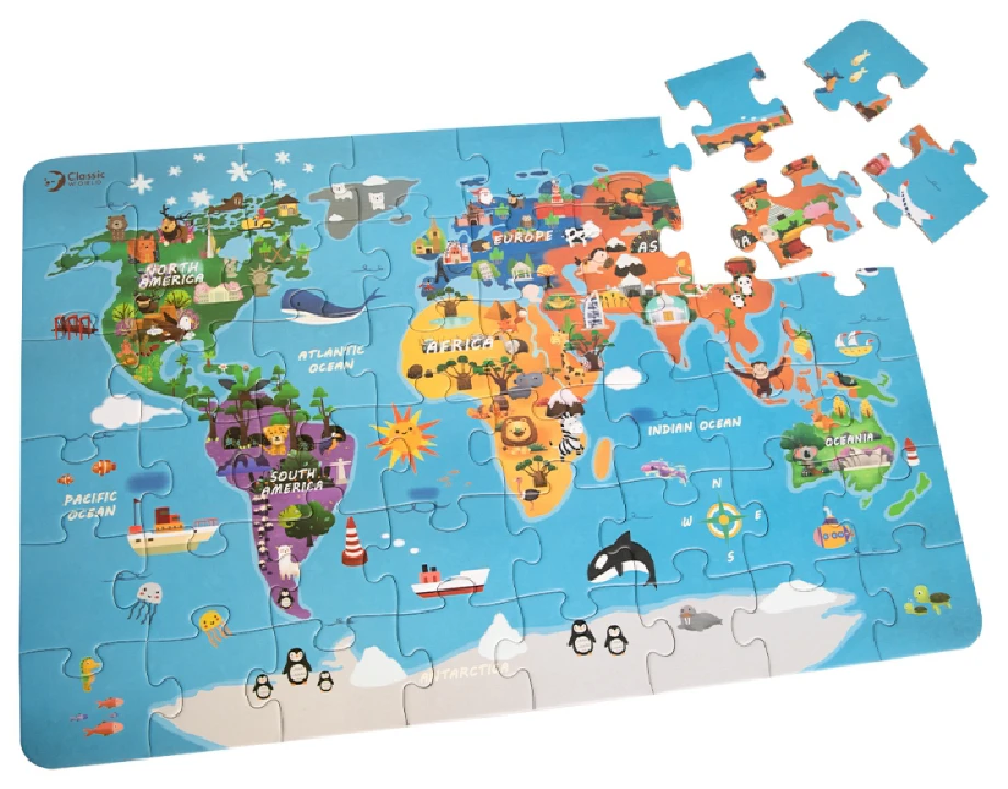 Dėlionė Classic World Klasikinis pasaulio galvosūkių žemėlapis pasaulio žemynų žemėlapis 48 EL.