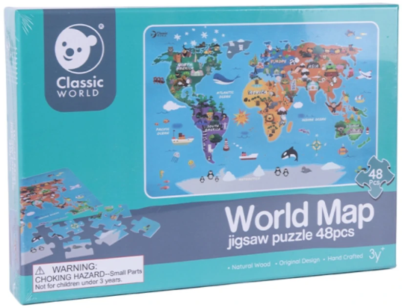 Dėlionė Classic World Klasikinis pasaulio galvosūkių žemėlapis pasaulio žemynų žemėlapis 48 EL.