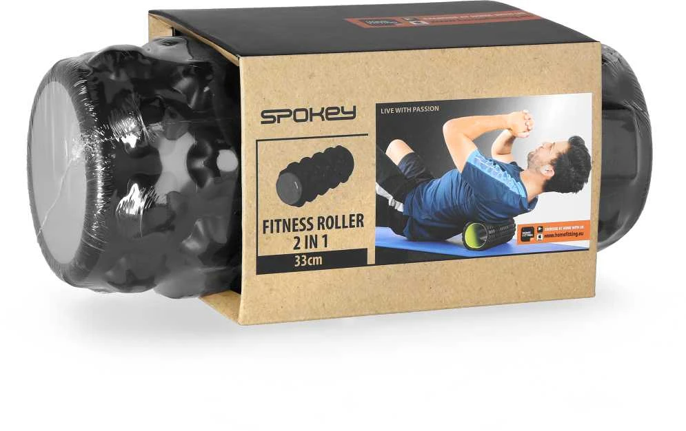 Spokey ROLL 2IN1 Fitness volelis, 33 x 14,5 cm, +1 lygus EVA putų volelis (10 cm), Tamsios pilkos, PU/PVC putos