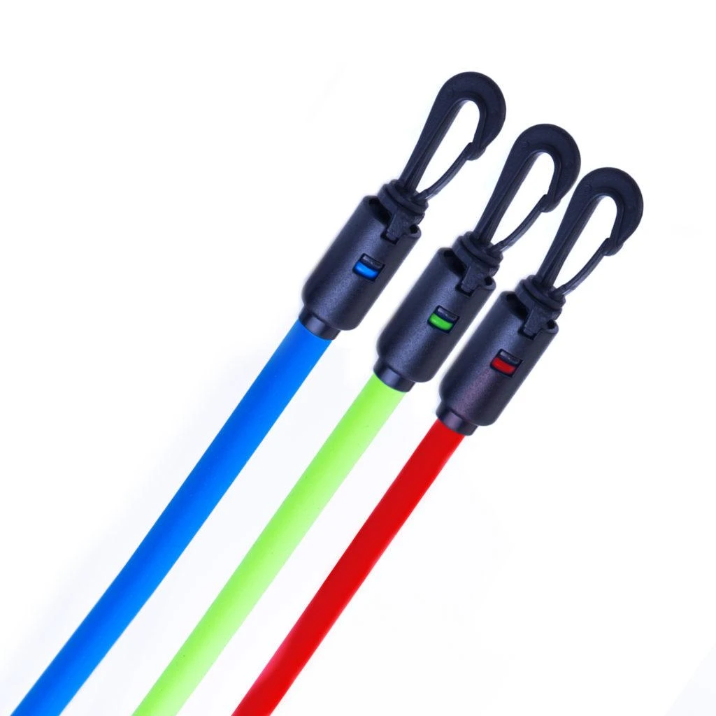 Spokey BACKER II Expander su keičiamomis gumomis, 127 cm, 3 juostos su skirtingais atsparumo laipsniais, Raudona/Žalias/Mėlyna, Guma