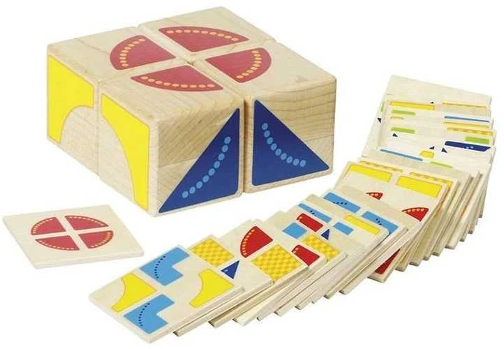 Goki Medinė loginė Tetris dėlionė su 18 spalvotų kaladėlių ir užduočių kortelėmis vaikams nuo 3 metų