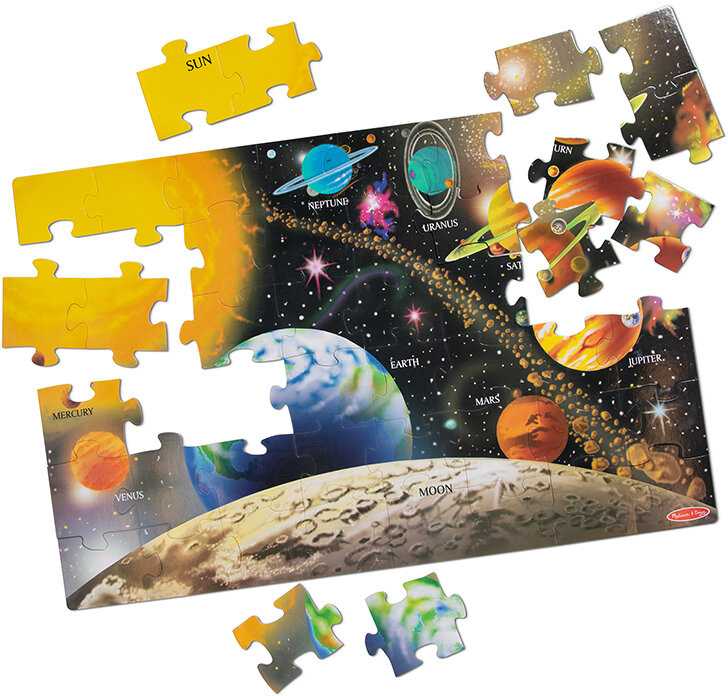 Dėlionė Melissa & Doug Didelis grindų galvosūkis saulės sistema 48 vienetų 91x61 cm žaislas trejų metų vaikui