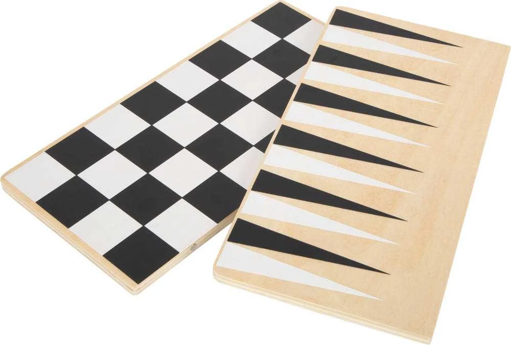 Small Foot Rinkinys mediniai stalo žaidimai 3in1 šachmatų šaškės Backgammon Dėlionės žaidimas
