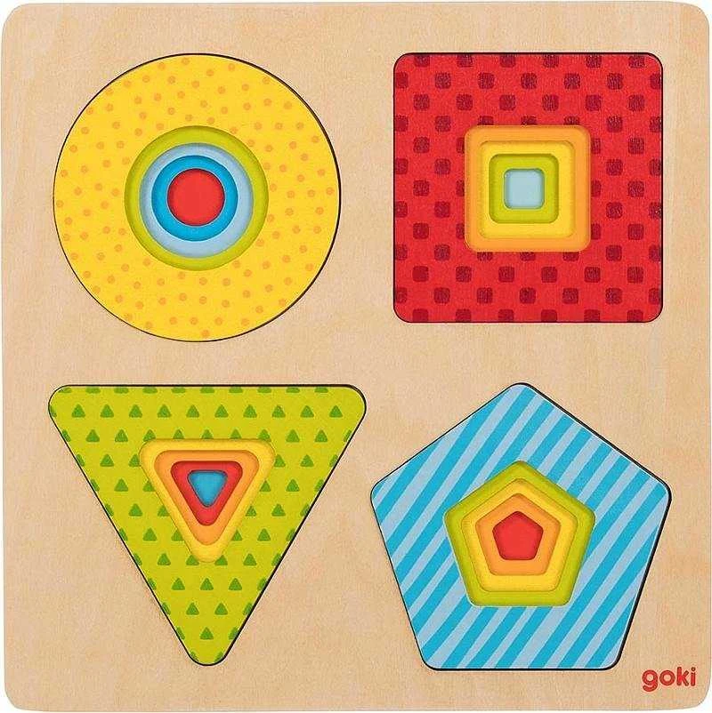 Goki Wooden Geometric Puzzle formų geometrija - vaikams, Montessori aids uniw
