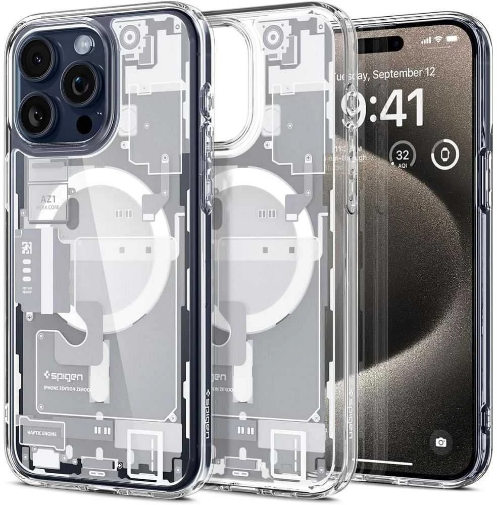 Spigen Ultra Hybrid Zero One (MagFit) dėklas skirtas Apple iPhone 15 Pro, spalva - Zero One White aprašymas - Prekės nuotrauka