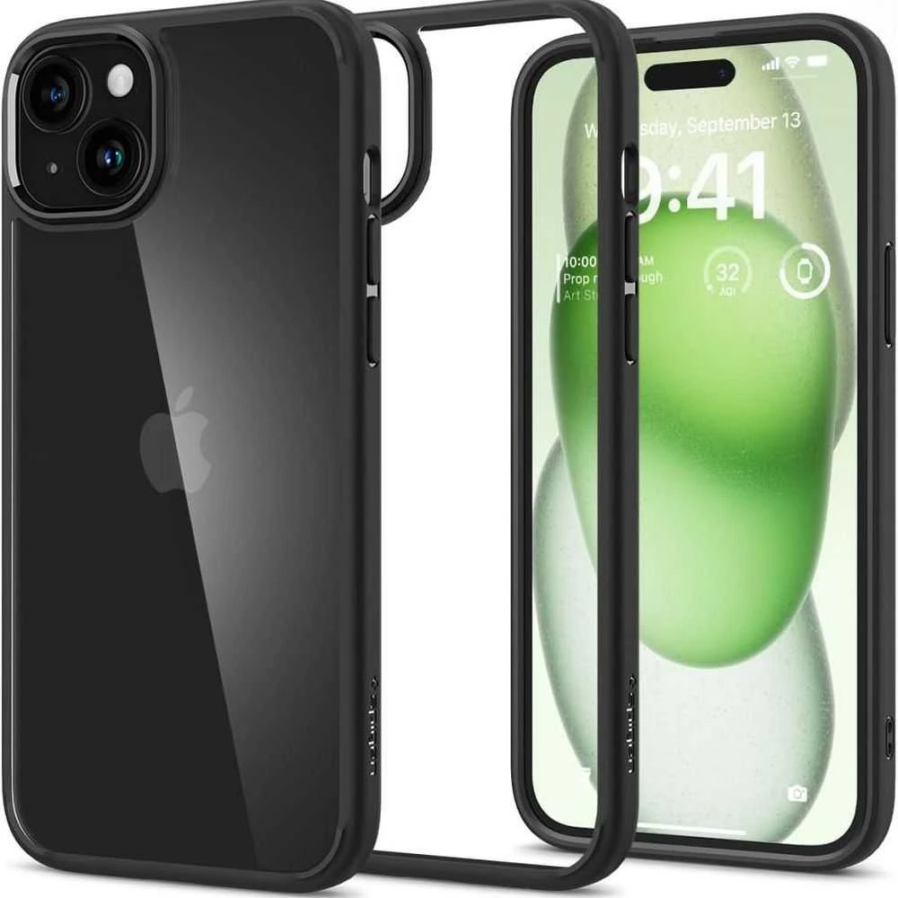 Spigen Ultra Hybrid dėklas skirtas Apple iPhone 15 Plus, spalva - Matte Black aprašymas - Prekės nuotrauka