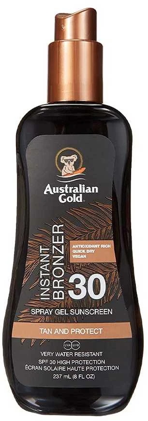 Australian Gold Spray Gel Sunscreen SPF30 Apsauginis purškiamas pienelis nuo saulės su bronzantais, 237 ml