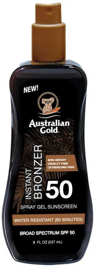 Australian Gold Purškiklis Gel Sunscreen SPF50 Apsauginis purškiamas pienelis nuo saulės su bronzantais, 237 ml