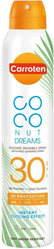Carroten Dry Mist SPF30 Coconut Dreams apsaugos nuo saulės dulksna, 200 ml