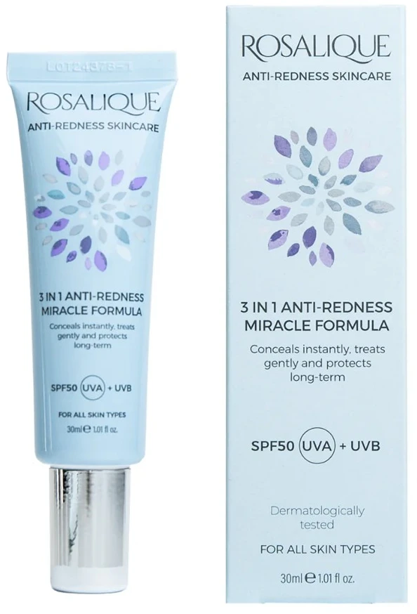 Rosalique 3 in 1 Anti-Redness Miracle Formula veido kremas raustančiai odai, 30ml