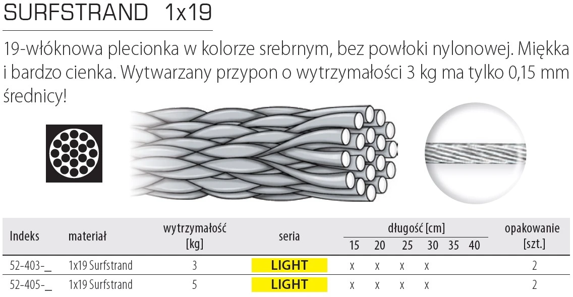 Pavadėliai Dragon Light Surfstrand 1x19 3kg aprašymas - Prekės nuotrauka