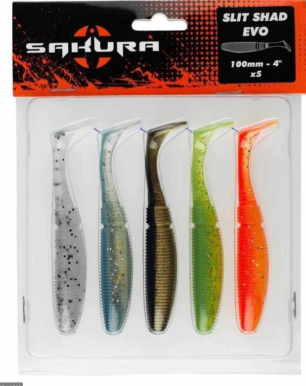Silikoninių masalų rinkinys Sakura Slit Shad EVO 100mm Mix