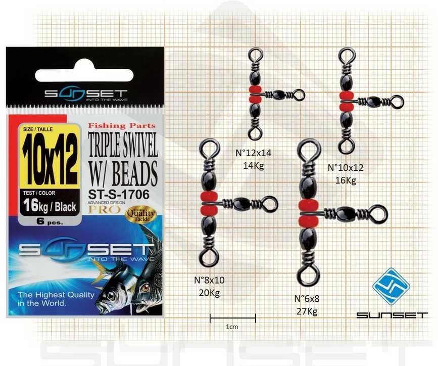 Suktukas trišakis Sunset Triple Swivel W / Beads ST-S-1706