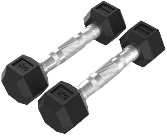 None Hanteliai TUNTURI Platinum Hex Rubber Dumbbell, 1-50kg (Svoris: 2 x 1kg)