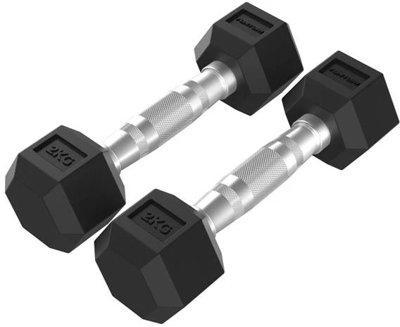 None Hanteliai TUNTURI Platinum Hex Rubber Dumbbell, 1-50kg (Svoris: 2 x 2kg)