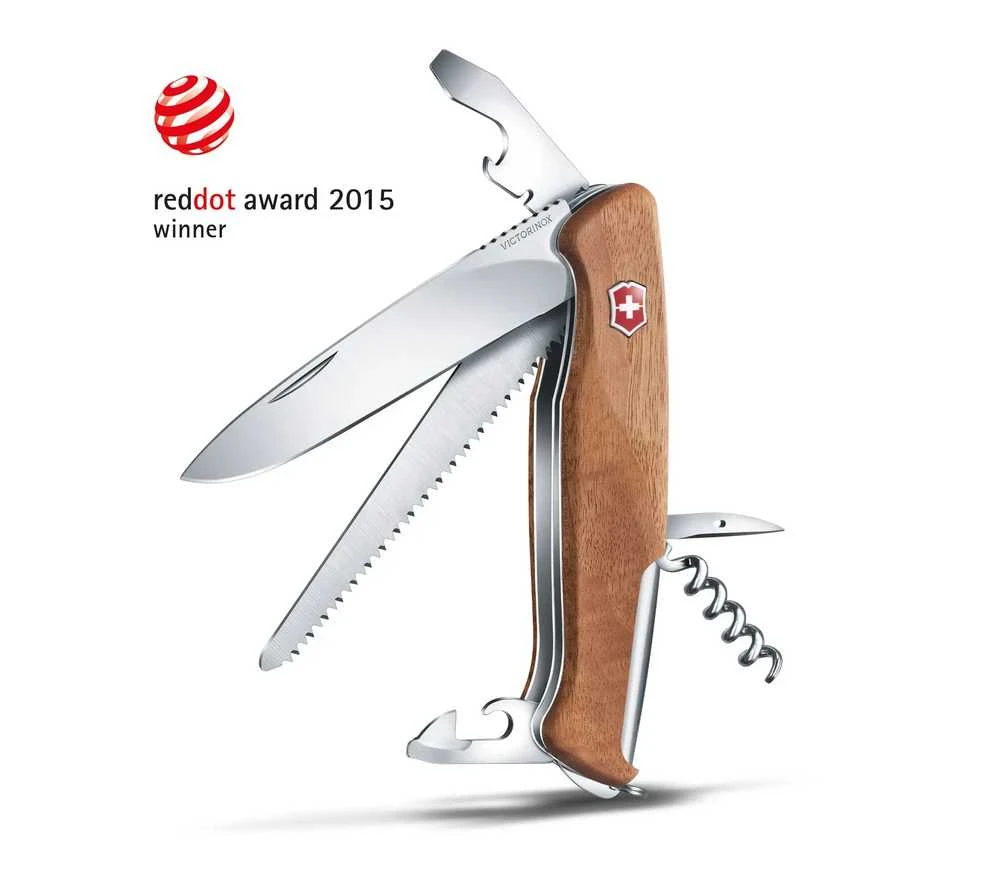 Šveicarija Victorinox Ranger 55 Wood kišeninis peilis su riešutmedžio kriaunomis
