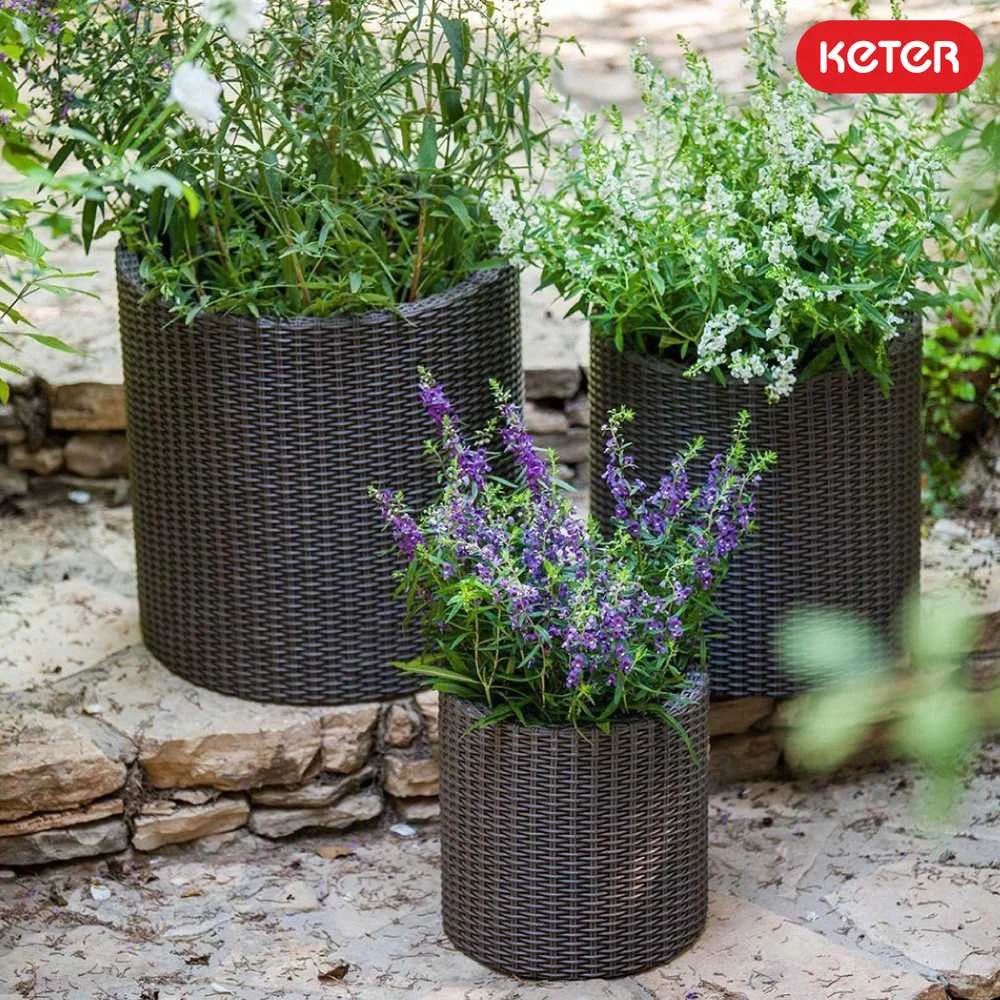 Keter CYLINDER S+M+L vazonų komplektas - Ruda