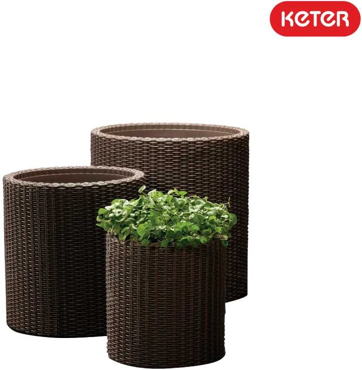 Keter CYLINDER S+M+L vazonų komplektas - Ruda