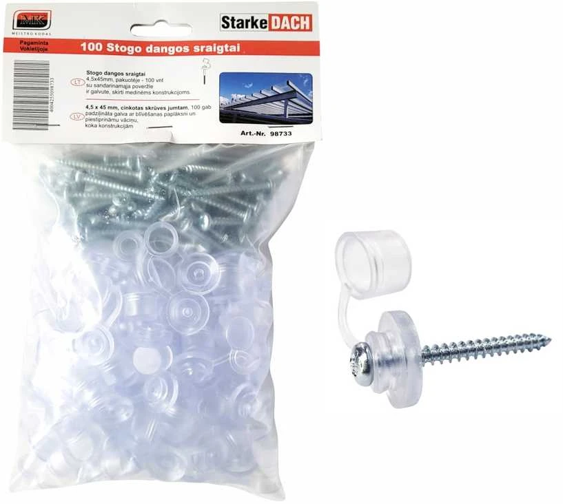 Starkedach Tvirtinimo varžtai į medį, 4,5 x 45mm su sandarinamąja poveržle ir kepurėle, po 100 vnt