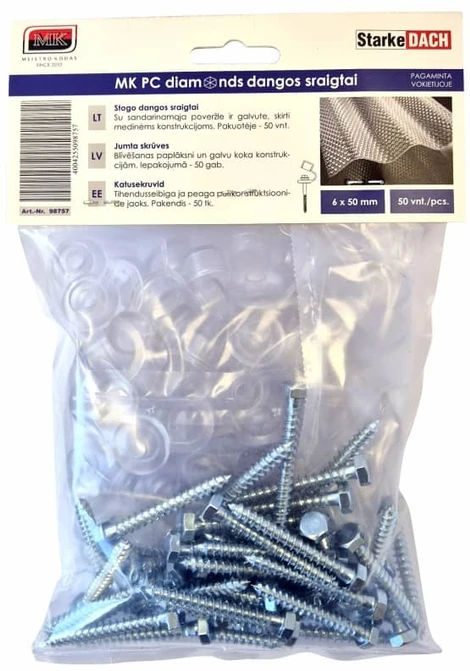 Starkedach Tvirtinimo varžtai į medį, 6 x 50 mm su sandarinamąja poveržle ir kepurėle, po 50 vnt