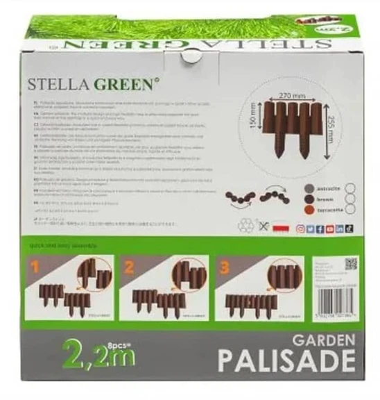 Stella Green Stella Žalias Plastikinė sodo tvorelė PA22 BOX, 2,2 m, Stella Žalias - Pilka