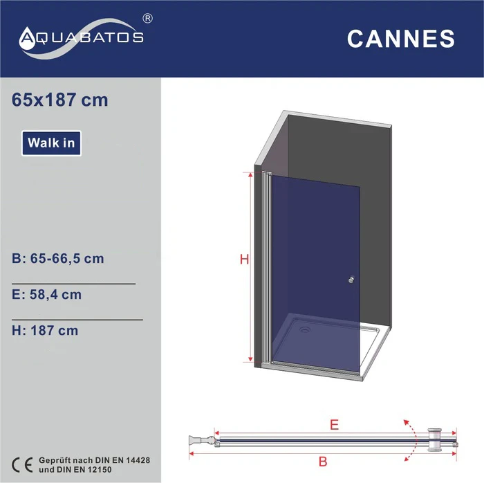 Dušo sienelė AQUABATOS Cannes Walk-in 65x187