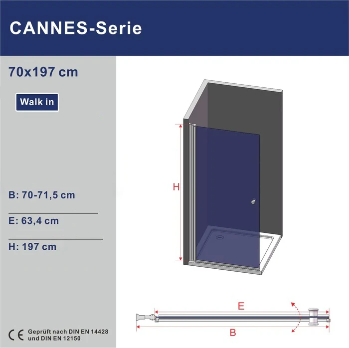 Dušo sienelė AQUABATOS Cannes Walk-in 70x197