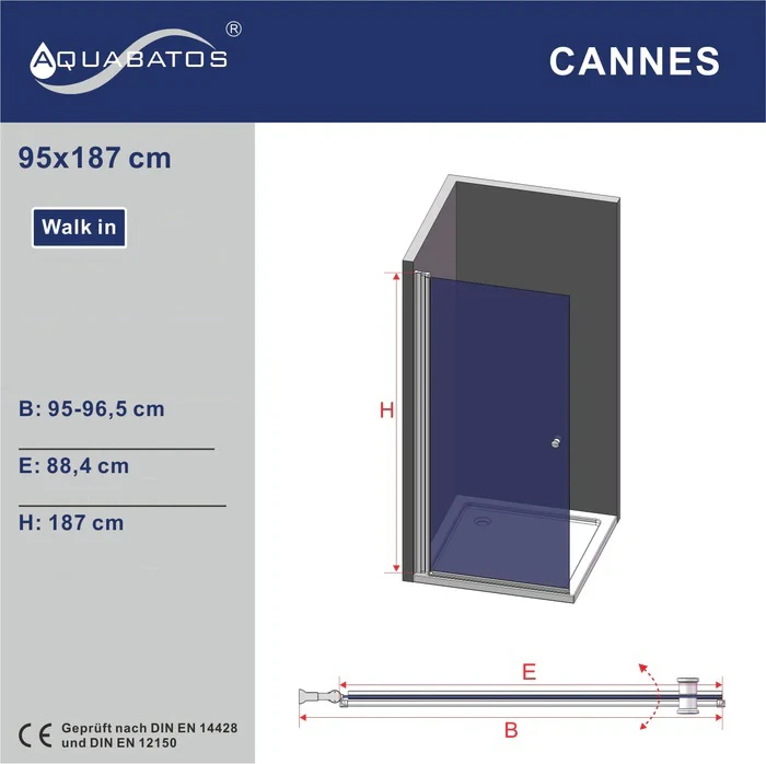 Dušo sienelė AQUABATOS Cannes Walk-in 95x187