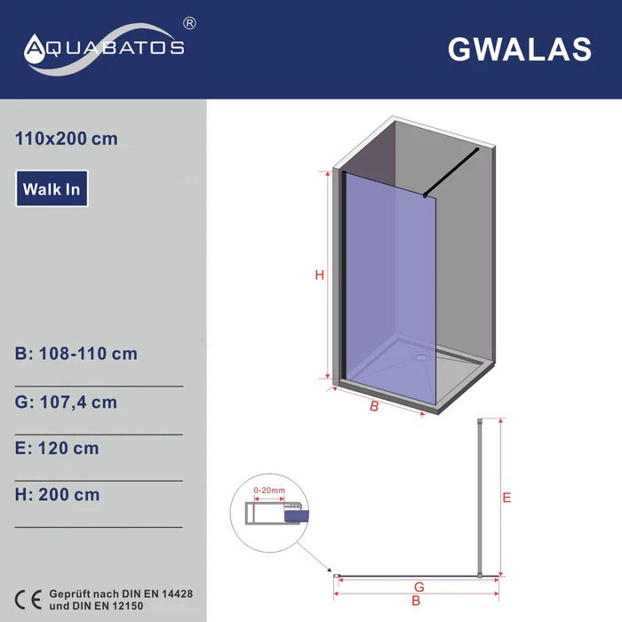 Dušo sienelė AQUABATOS Gwalas C8 110, juodas