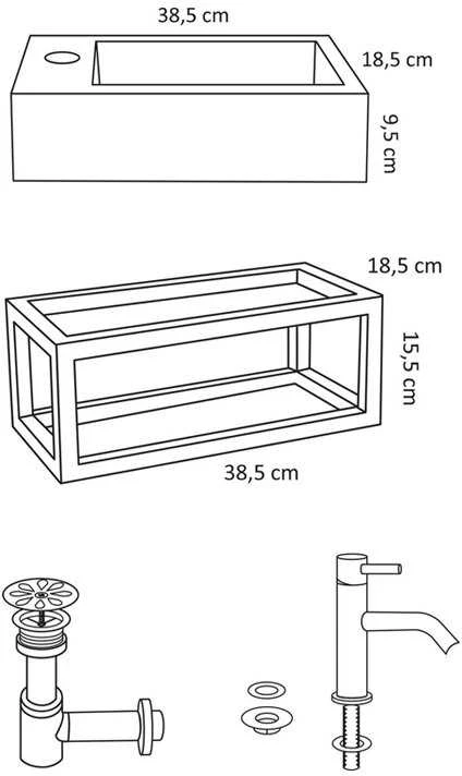 Praustuvo komplektas DIFFERENZ Juti Concrete 38,5 cm
