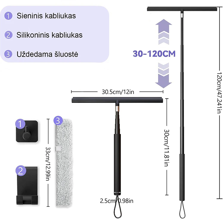 Teleskopinis dušo valytuvas MANNICIX TC12, juodas