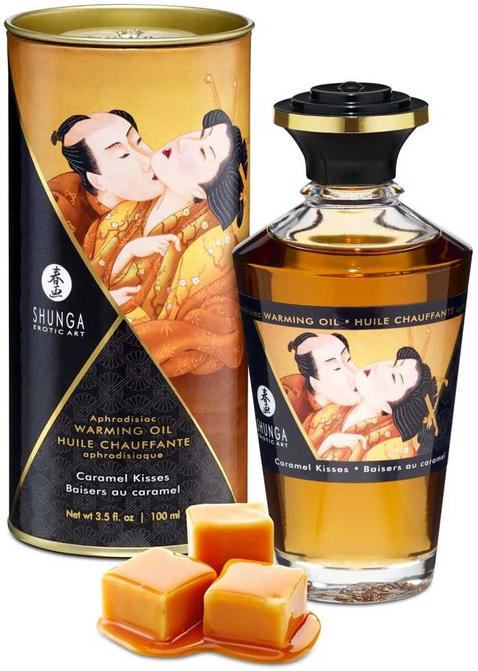 Shunga - Afrodiziako šildantis aliejus „Karamelės bučiniai“ 100 ml