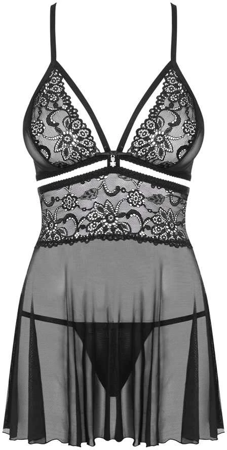 Obsessive - 838-BAB-1 Babydoll & Thong Juodas S/M