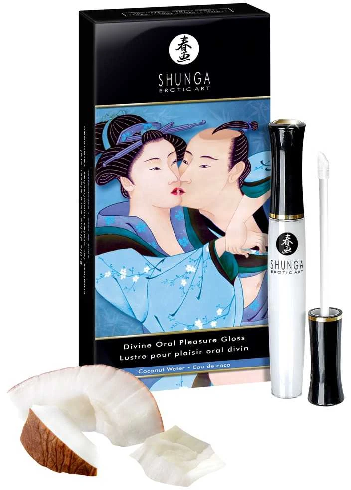 Shunga Erotic Art Oralinio malonumo kokosų skonio lūpų blizgis
