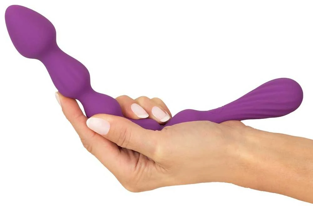 Violetiniai analiniai karoliukai delne