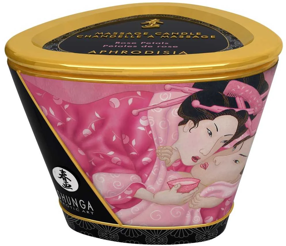 Shunga - masažinė žvakė su rožių žiedlapiais 170 ml